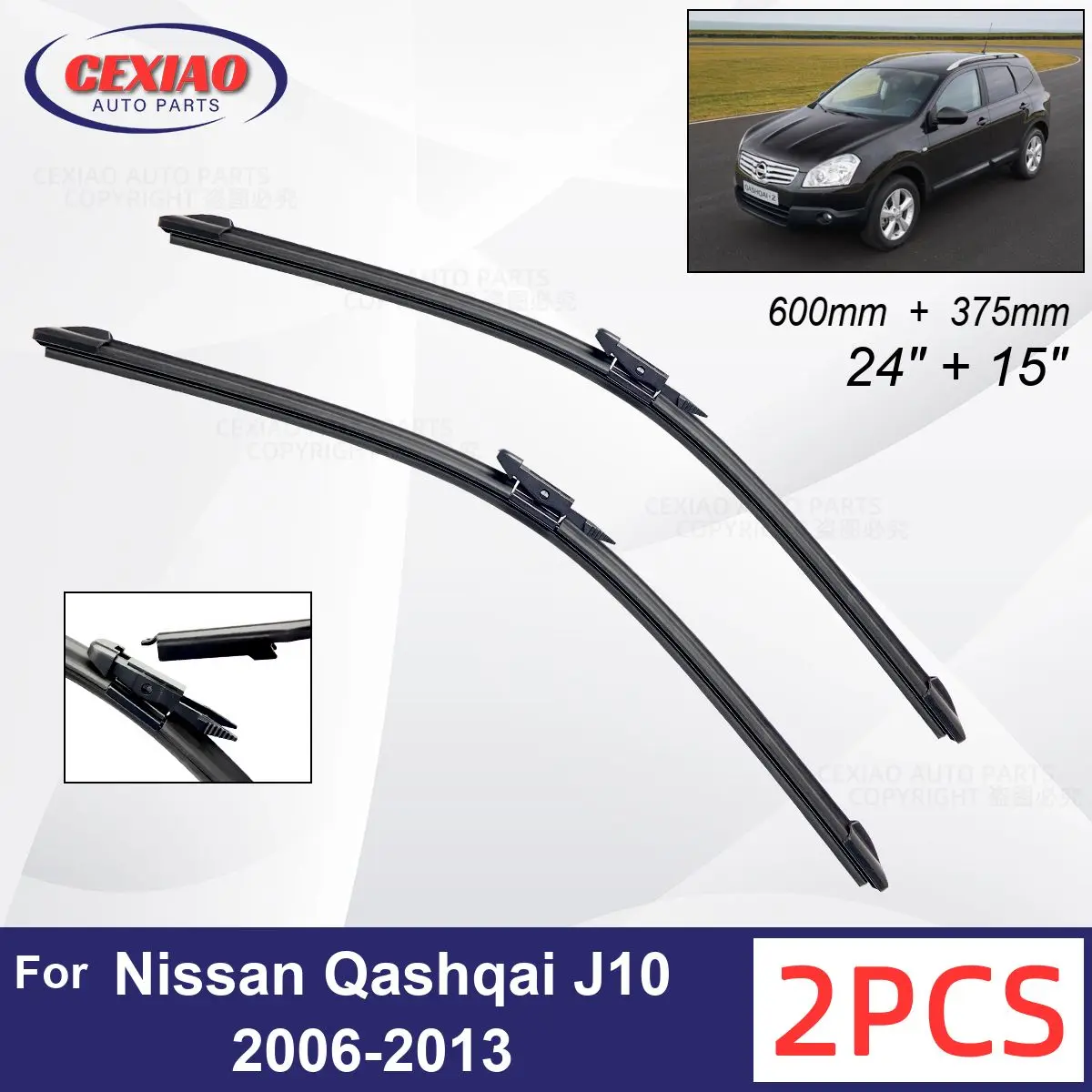 

Car Wiper For Nissan Qashqai J10 2006-2013 Front Wiper Blades Soft Rubber Windscreen Wipers Auto Windshield 24" 15" 600mm 375mm
