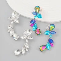 bohemia luxury crystal glass water drop leaf shape drop stud earrings for women shiny rhinestone geometric dangle earrings gift