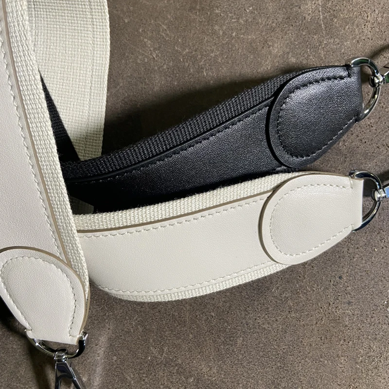 2 inch Wide Full Leather Evelyn Bag Shoulder Strap Swift Cowhide Etoupe Color Blocking Design Steel Buckle Bag Accessories