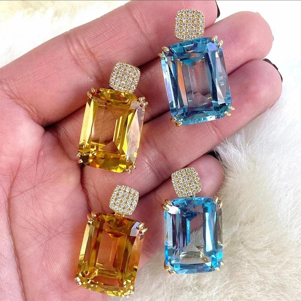

Missvikki New Luxury Square Shiny Romantic Earrings Fashion for Women Girl Daily Wedding Trendy Jewelry Accessories High Quality