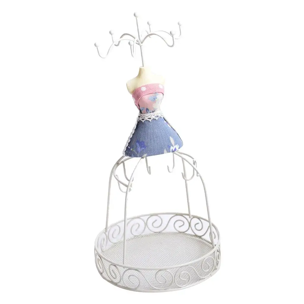 White Metal Wire Frame Vintage Mannequin Jewelry Display Stand for Bracelets Necklaces Earrings Fashion Lady Style Jewelry Rack