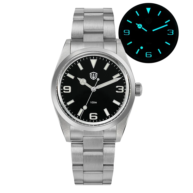 Фото Часы Watchdives WD1016 V2 VH31 Кварцевый механизм 100 м Водонепроницаемый тонкий корпус из нержавеющей стали BGW9 Светящиеся винтажные часы 37 мм №2
