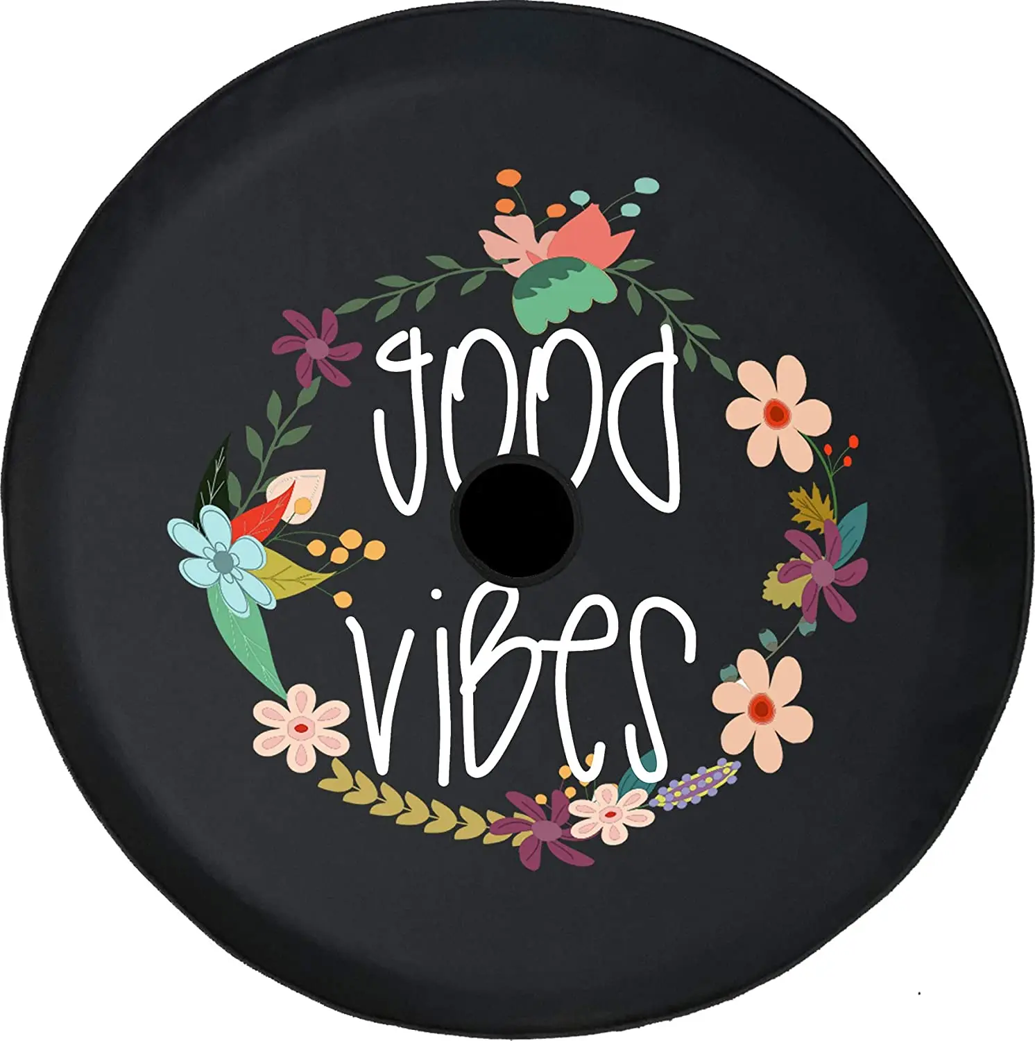 

JL Spare Tire Cover Good Vibes Flowers Garden Adventure Fun 4x4 Off Road (Fits: JL Accessories 2018-21 Rear Camera Hole) Size 33