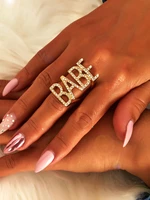 luxurious fashion ring woman babe golden sexy rhinestone trendy face letter party gift accessories