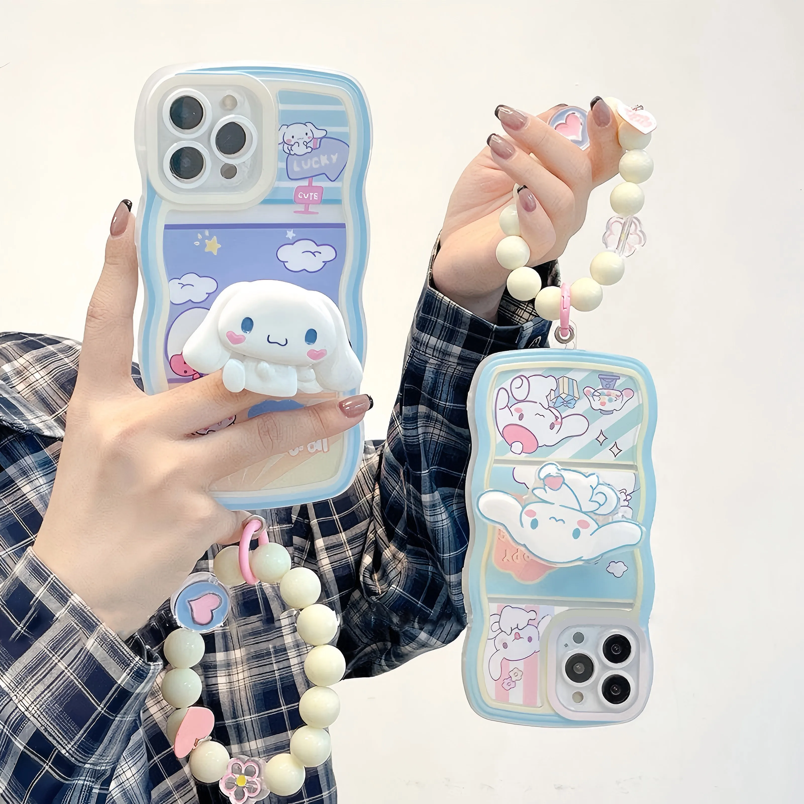 Cute Cinnamoroll Bracket Silicone Curly Wave Case For Xiaomi Redmi A1 A3 8 9 9s 10 10C 9A 9C 12C 13C Note 11 12 Pro 5G