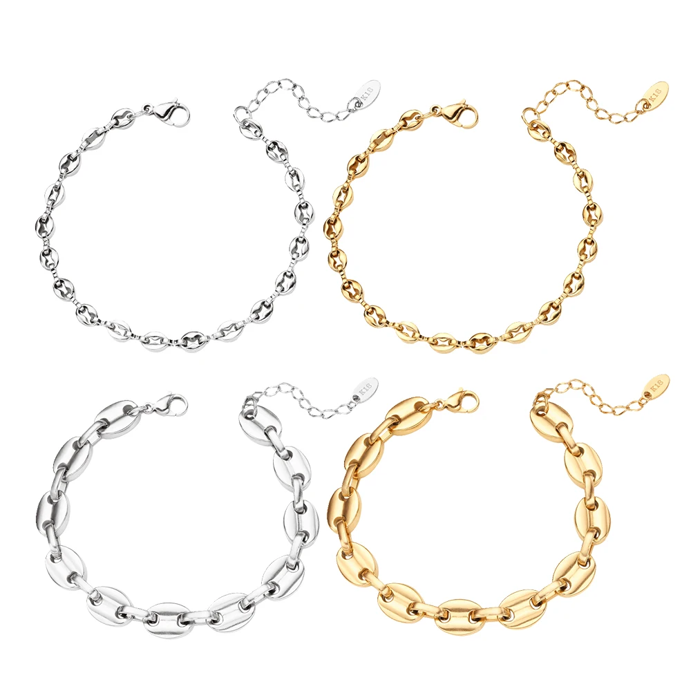 

New 100% 925 Sterling Silver Original Design Hip Hop Style Pig Nose Ladies Adjustable Titanium Steel Bracelet Fit for Women Gift