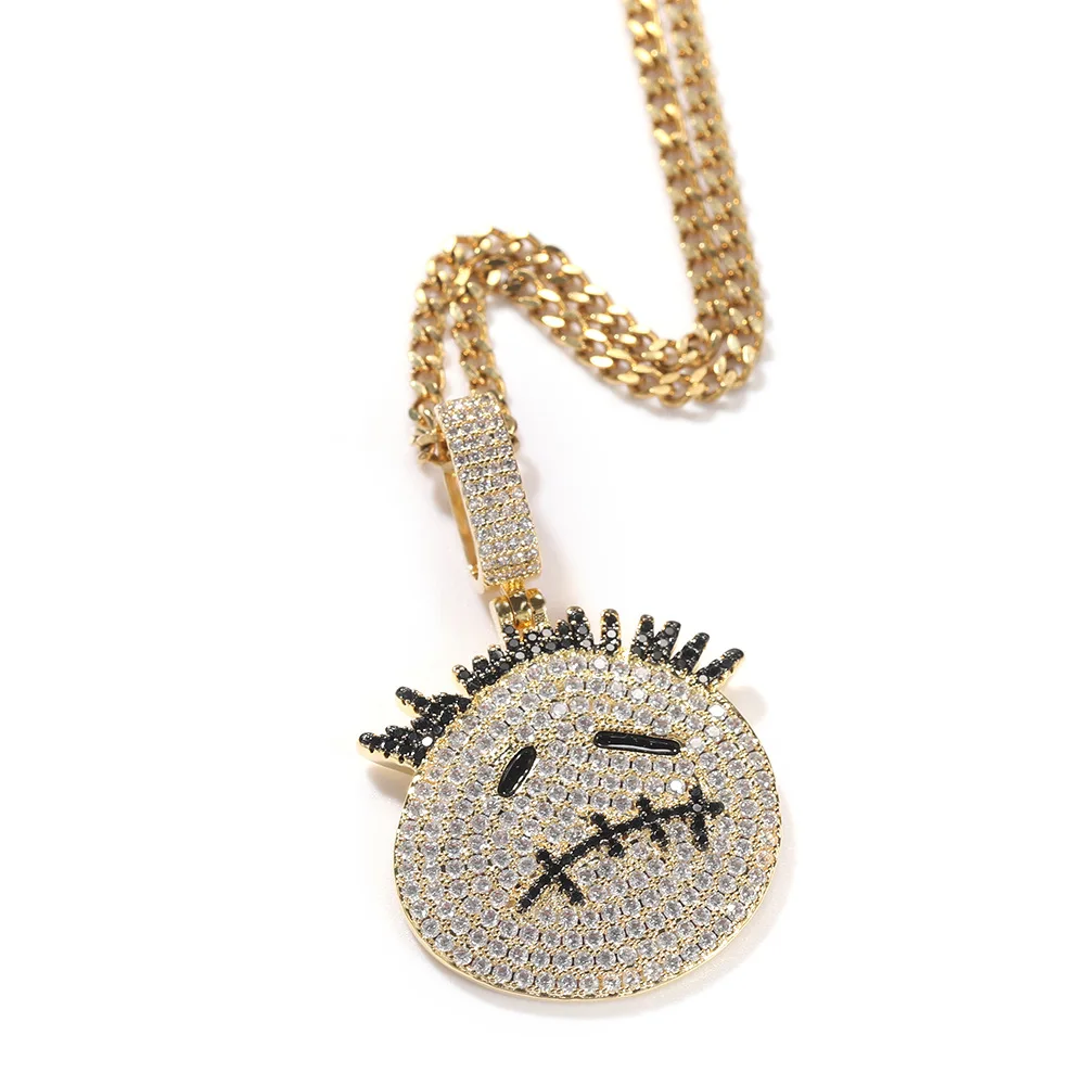 

The New Little Head Cartoon Hip Hop Man Pendant Necklace Fashion Brand Zircon Pendant Gold Plated