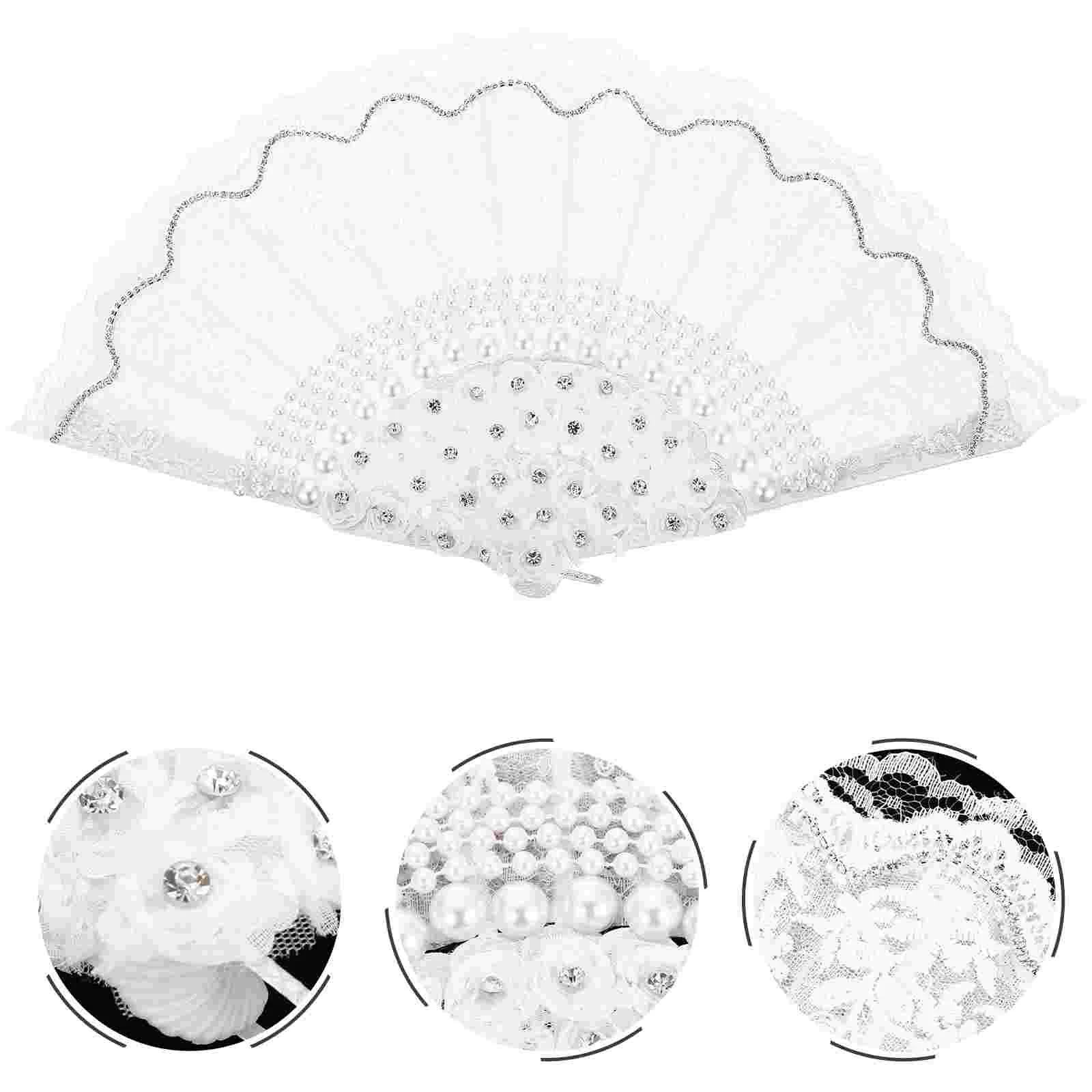 

Fan Hand Fans Folding Handheld Lace Chinese Silk Dance Japanese Dancing Retro Foldable Spanish Women Wedding Vintagewhite