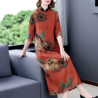 spring summer floral mulberry silk maxi dress women collar elegant bodycon midi vestidos 2022 korean vintage casual party dress
