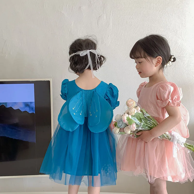 

2022 милое летнее платье для девочек кружевное платье принцессы с крыльями бабочки модные вечерние платья на день рождения