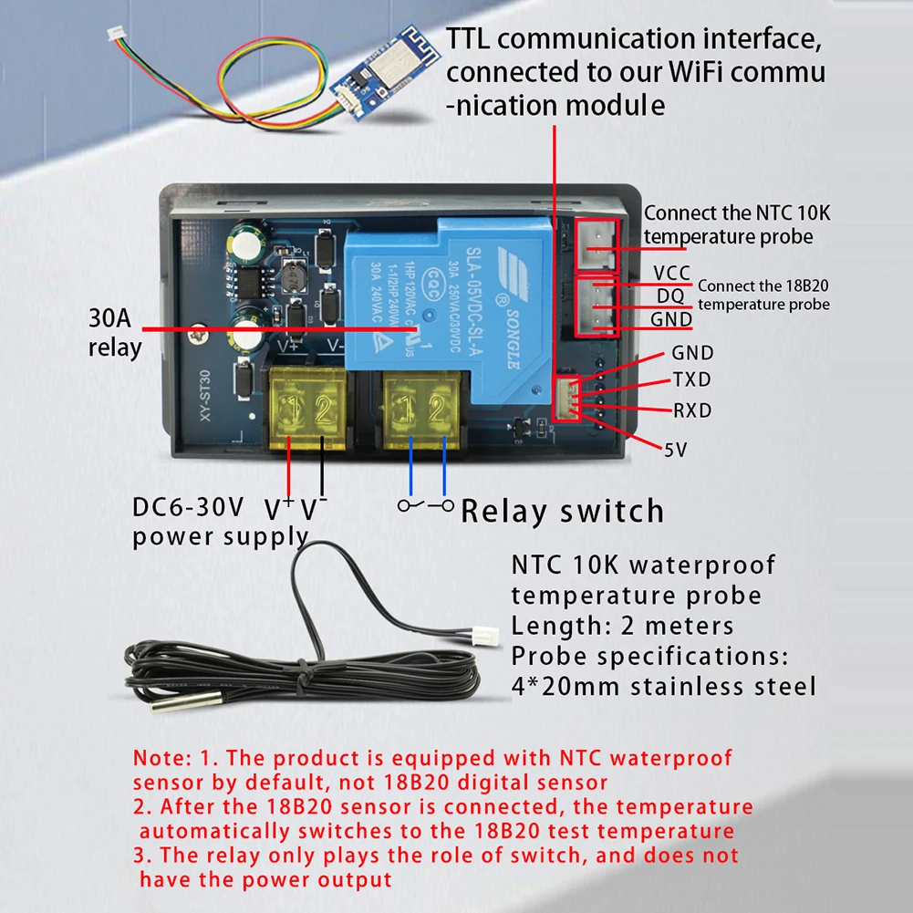 ST30/ST30-W WIFI пульт дистанционного управления термостат охлаждение отопление 30A 6-30 В