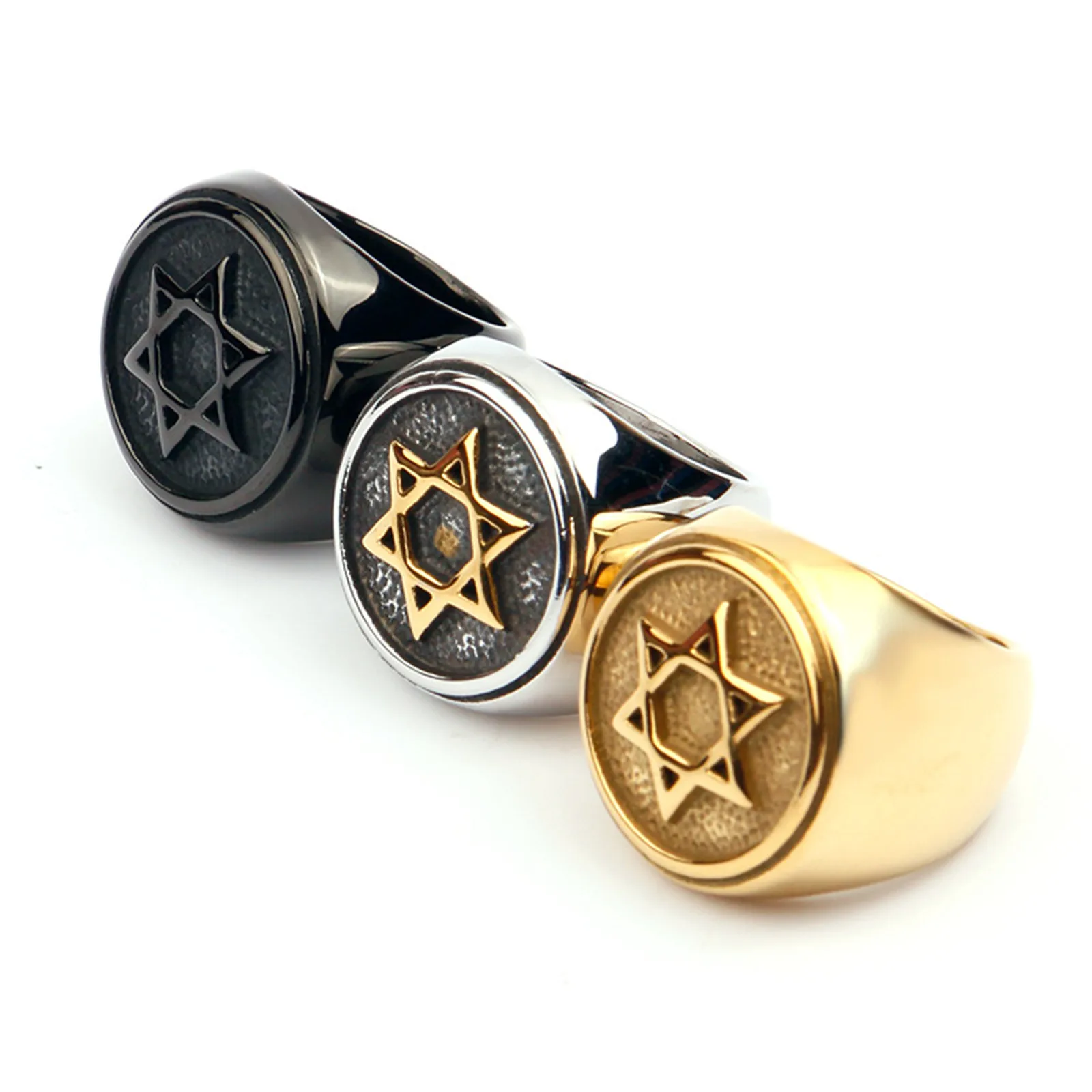 Gold Color Magen David Ring for Men Women Stainless Steel Jewish Judaism Religious Jewelry Solomon Seal Hexagram Star of Israel