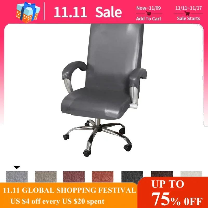 

1 Set Waterproof Leather Office Chair Cover Stretch Computer Gaming Chairs Slipcover Rotating Removable Armchair Protector Cover