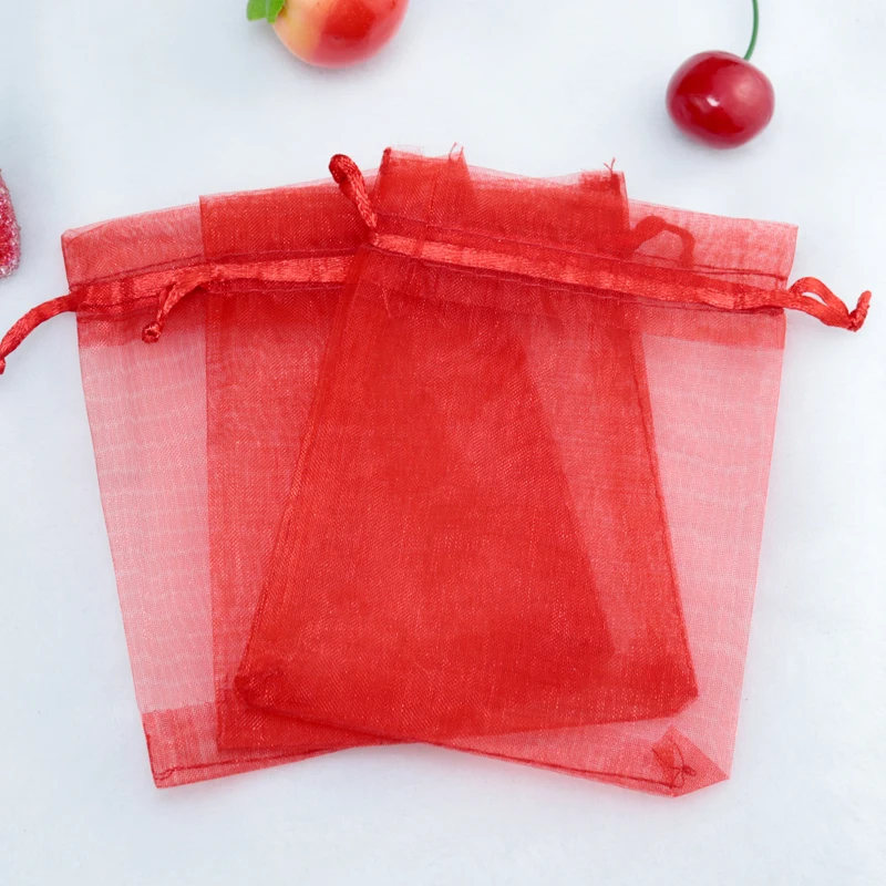 

100 pcs/lot Red Drawstring Organza Bag Wedding Candy Jewelry Packaging Display Beautiful Gift Bag 11x16cm 13x18cm 15x20cm