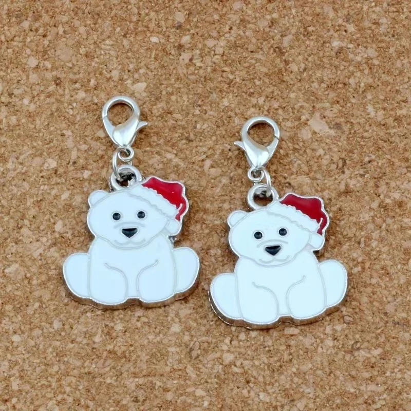 

5pcs Enamel Colorful Christmas Bear Charms Pendant for Bracelets DIY Craft Floating Lobster Clasps Jewelry Making Accessories