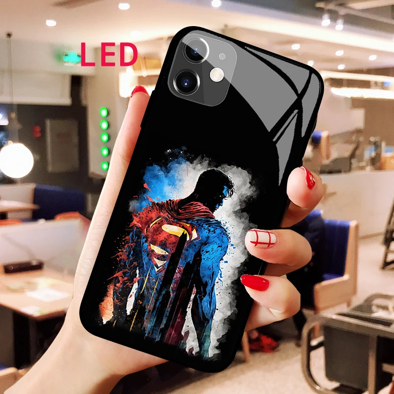 

Светящийся чехол для телефона из закаленного стекла для samsung note 20 21 22 FE Pro ultre plus Superman роскошный модный крутой чехол со светодиодной подсветкой