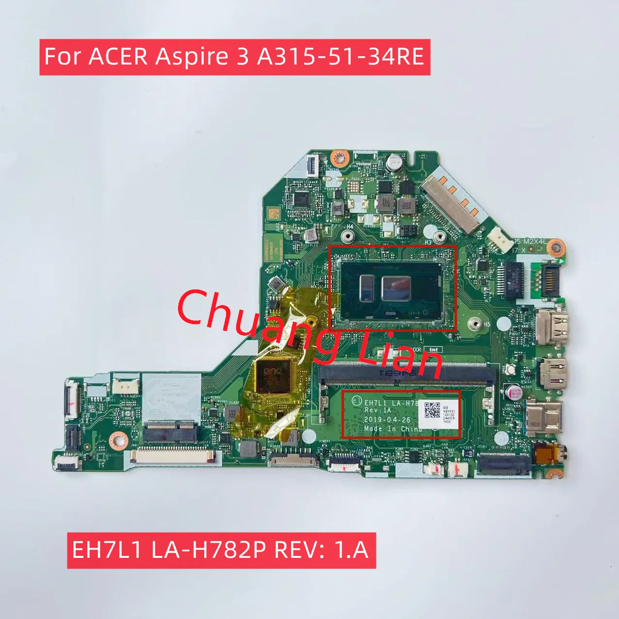 Для ACER Aspire 3 A315-51-34RE EH7L1 LA-H782P REV: 1.A ( 2019-04-26) с процессором I3 7020U I5 7200U I7 7500U 4 Гб ОЗУ DDR4 100%