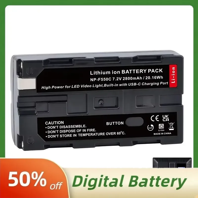 Фото Аккумулятор NP-F550C NP-F550 F570 7.2В 2800мАч с портом быстрой зарядки USB-C для светодиодных видеосветильников Godox и LED-панелей №2