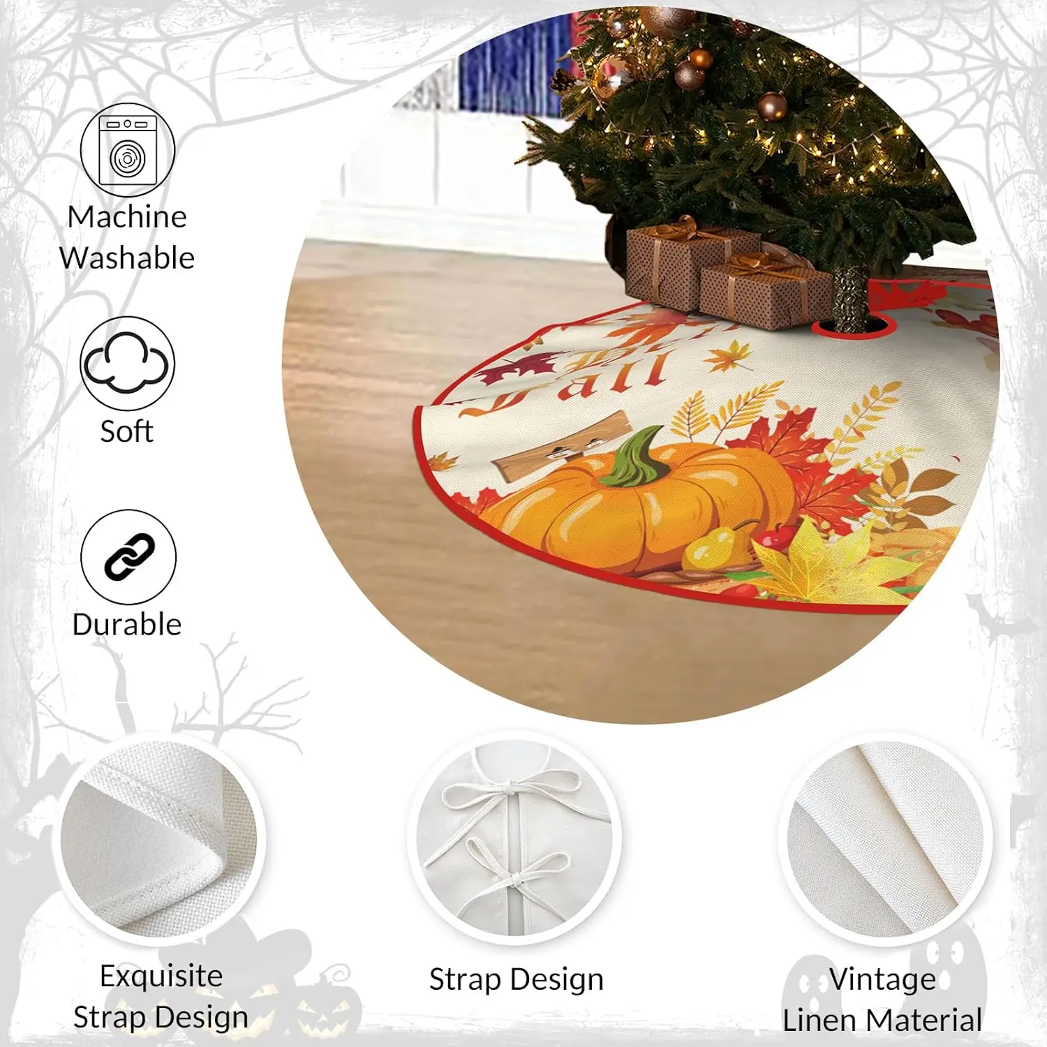 Юбка на елку Hello Fall 30 дюймов осенняя юбка с кленовыми листьями и ягодами для