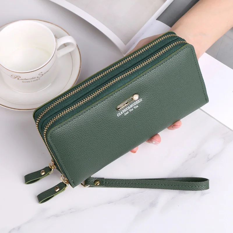 

Women's Wallet Long Fortune Cloth Bag Small Green Purse for Girls Double Zipper Layer Clutch Bag Women's Wallet Made of Leather