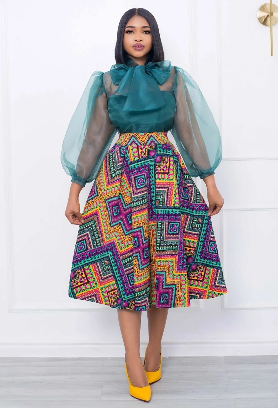 

Осень 2022, женское Новое Сетчатое платье с круглым вырезом и бантом, с пузырьковым рукавом и высокой талией