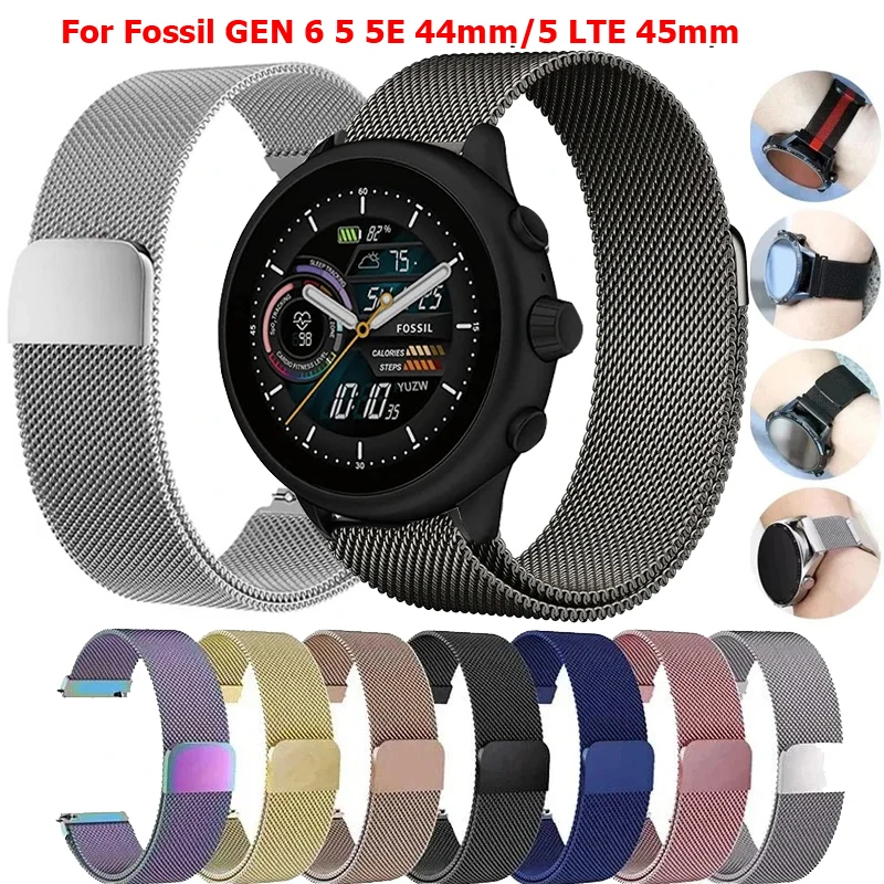 Миланская петля 22 мм для Fossil GEN 6 5 5E 44 мм/5 LTE 45 Магнитный браслет-браслет Gen Carlyle