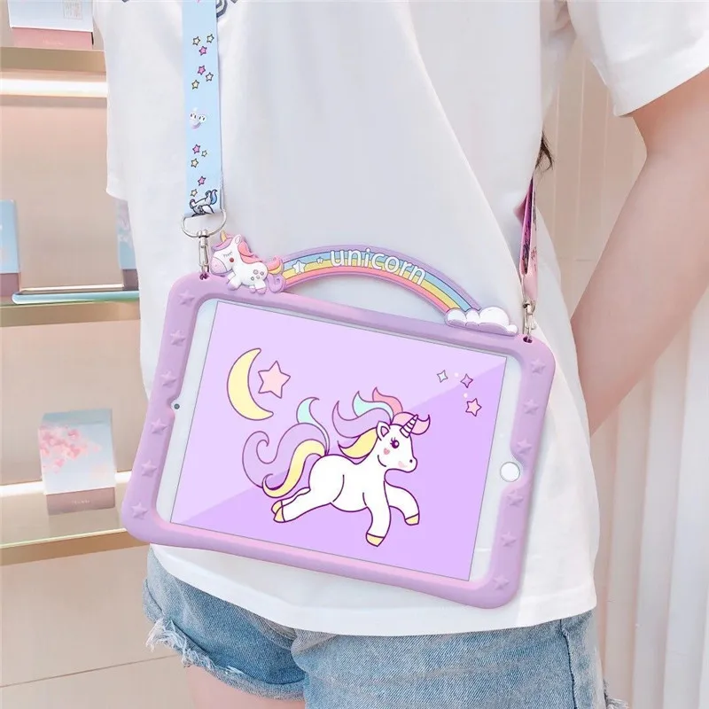 Kids Cartoon Cover For iPad 7th 8th 10.2 6th 9.7 2018 2017 Mini 5 11 Air 1 2 3 4 Tablet Case Silicon Stand Shell Funda + Strap |