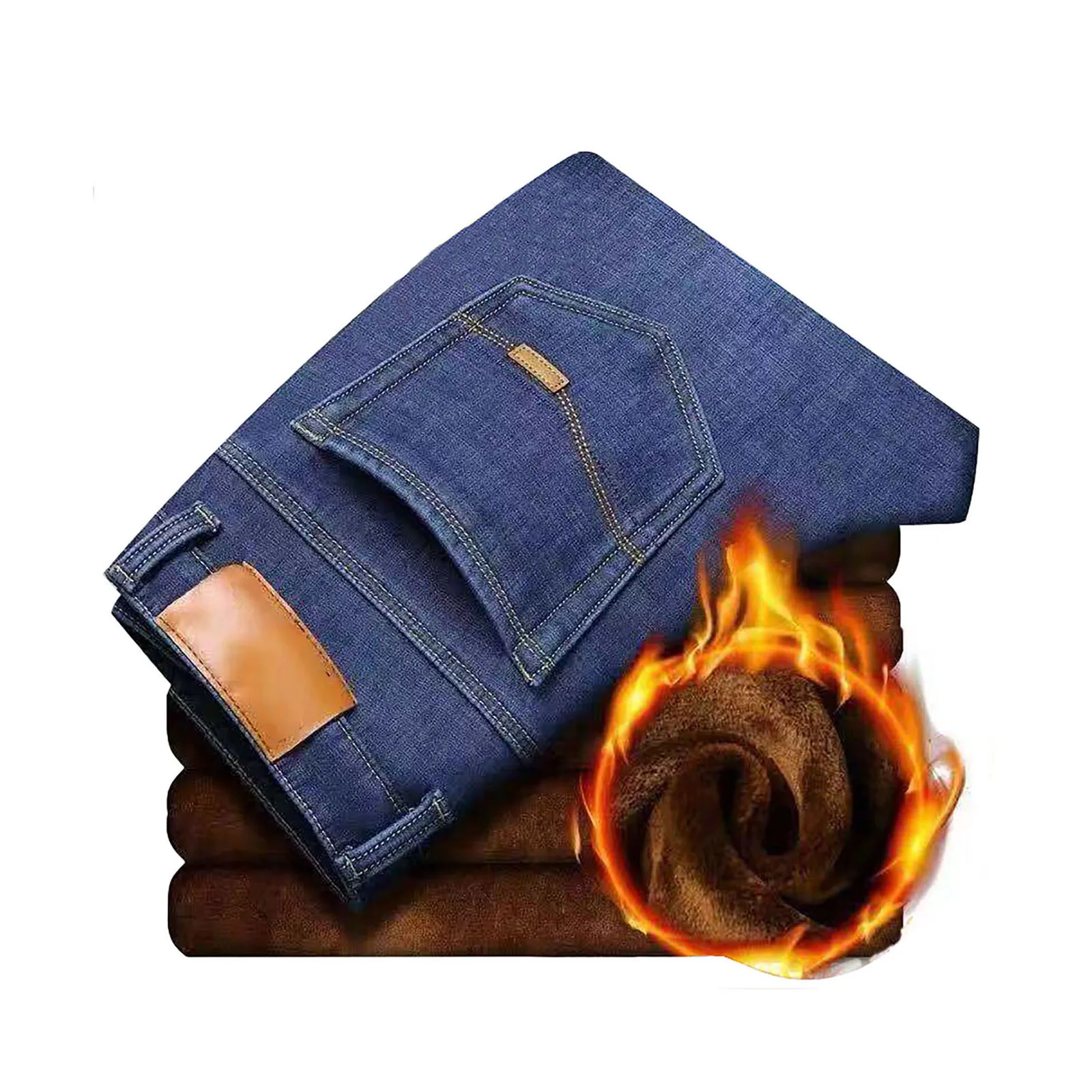 Зимние эластичные универсальные толстые теплые джинсы мужские уличные модные