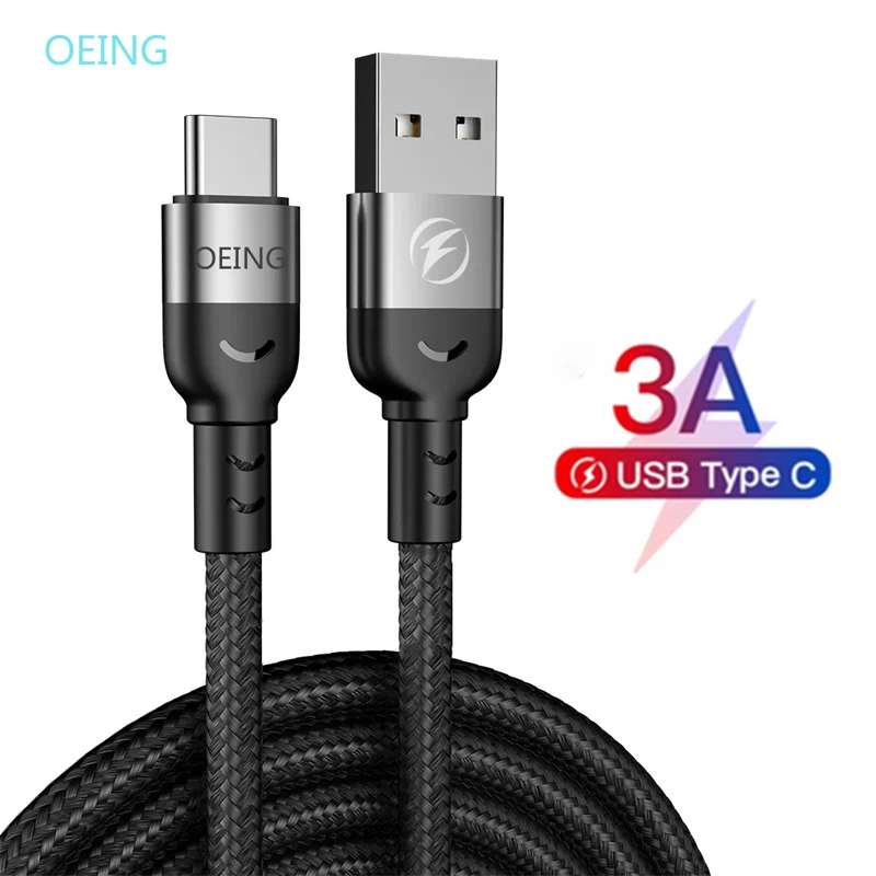 

OEING 3A Super Fast Charging Cable Nylon Braided Cable USB Type C Data Cord For Huawei Xiaomi Samsung 1M/2M Charger Cable Cord