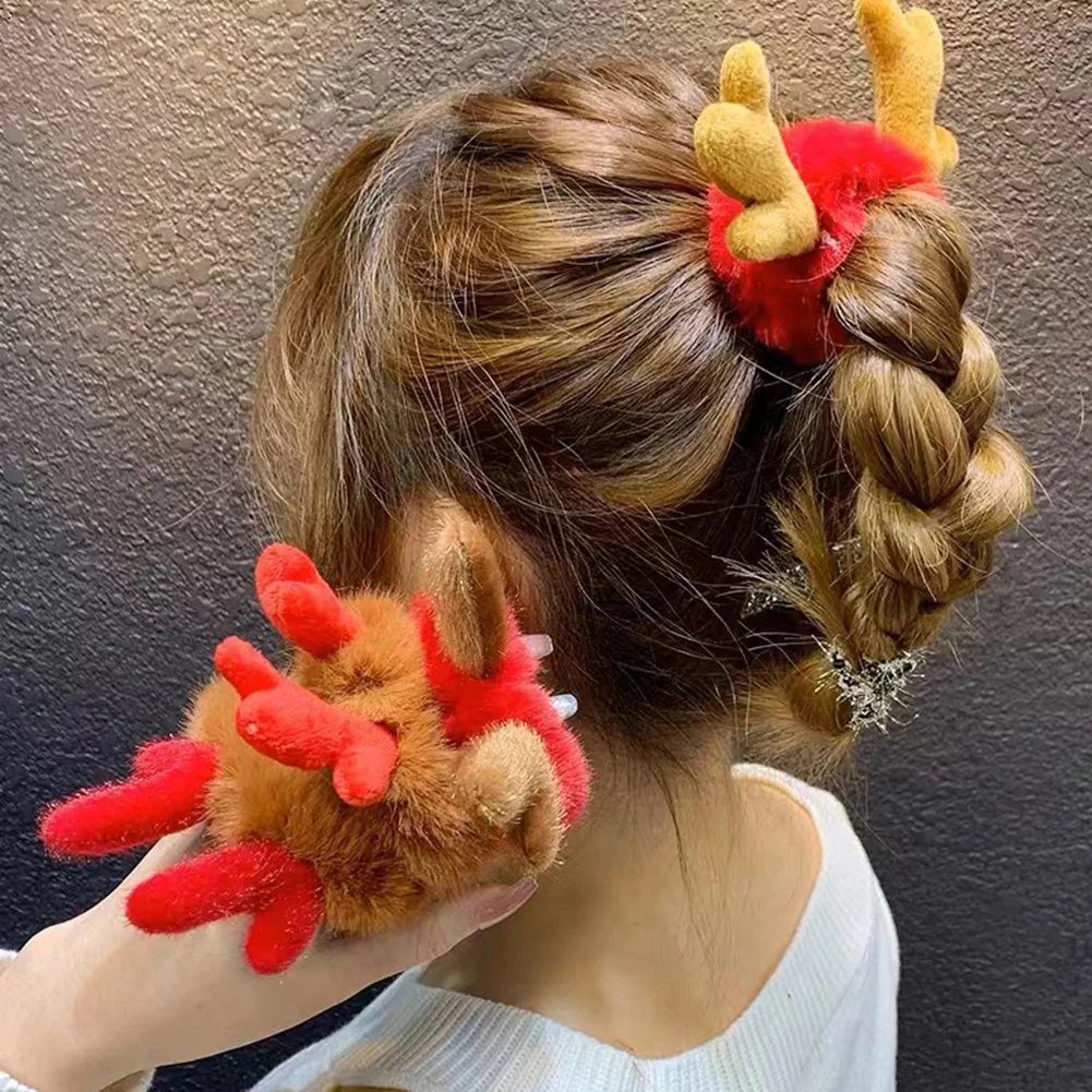 

Новые рождественские красные лосины, резинки для волос для женщин, мультяшное плюшевое искусственное кольцо для волос, милые аксессуары дл...