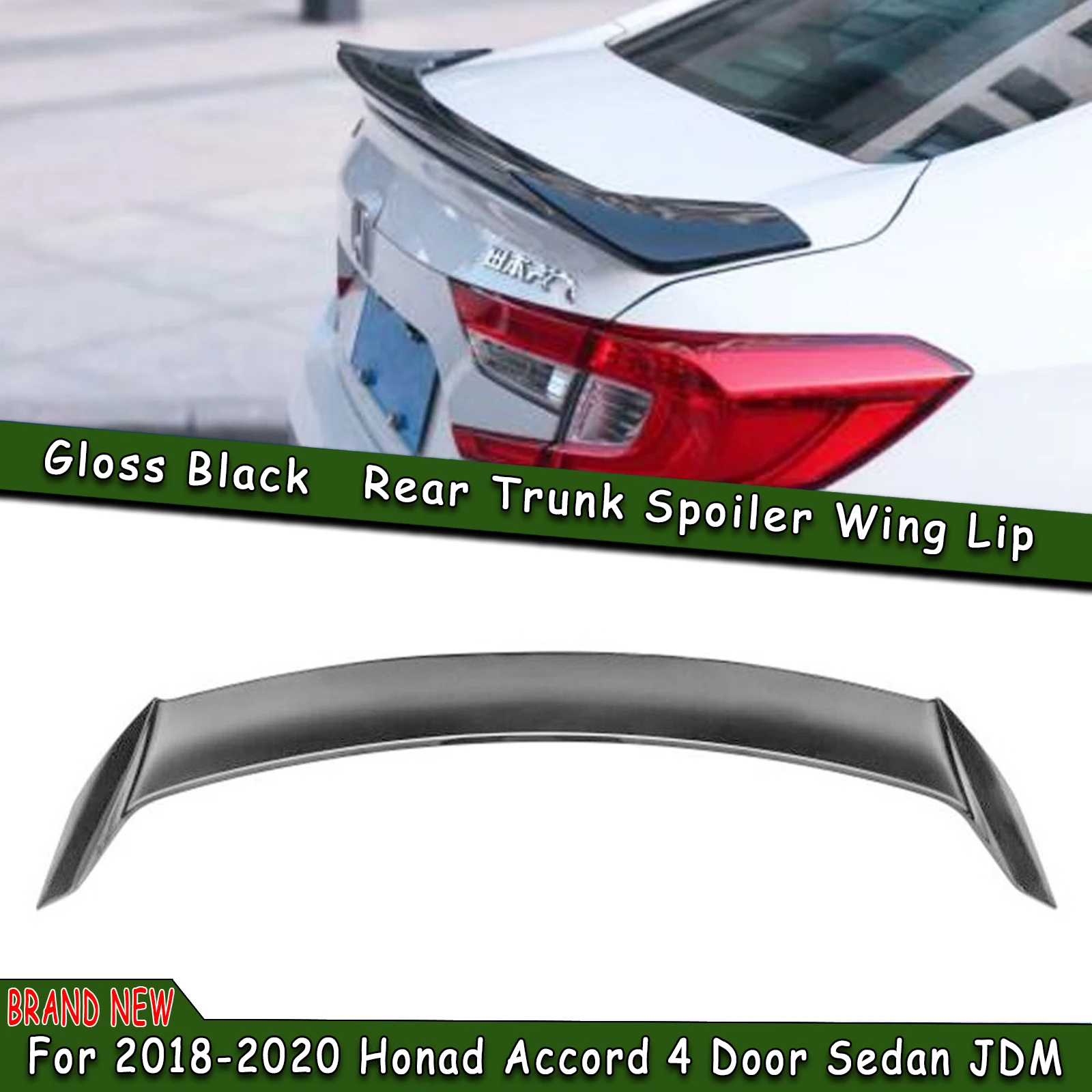 

Gloss Black Rear Trunk Lid Spoiler Wing Tailgate Trim Flap Upper Splitter Lip For Honad Accord 4 Door Sedan JDM 2018-2022 V Type