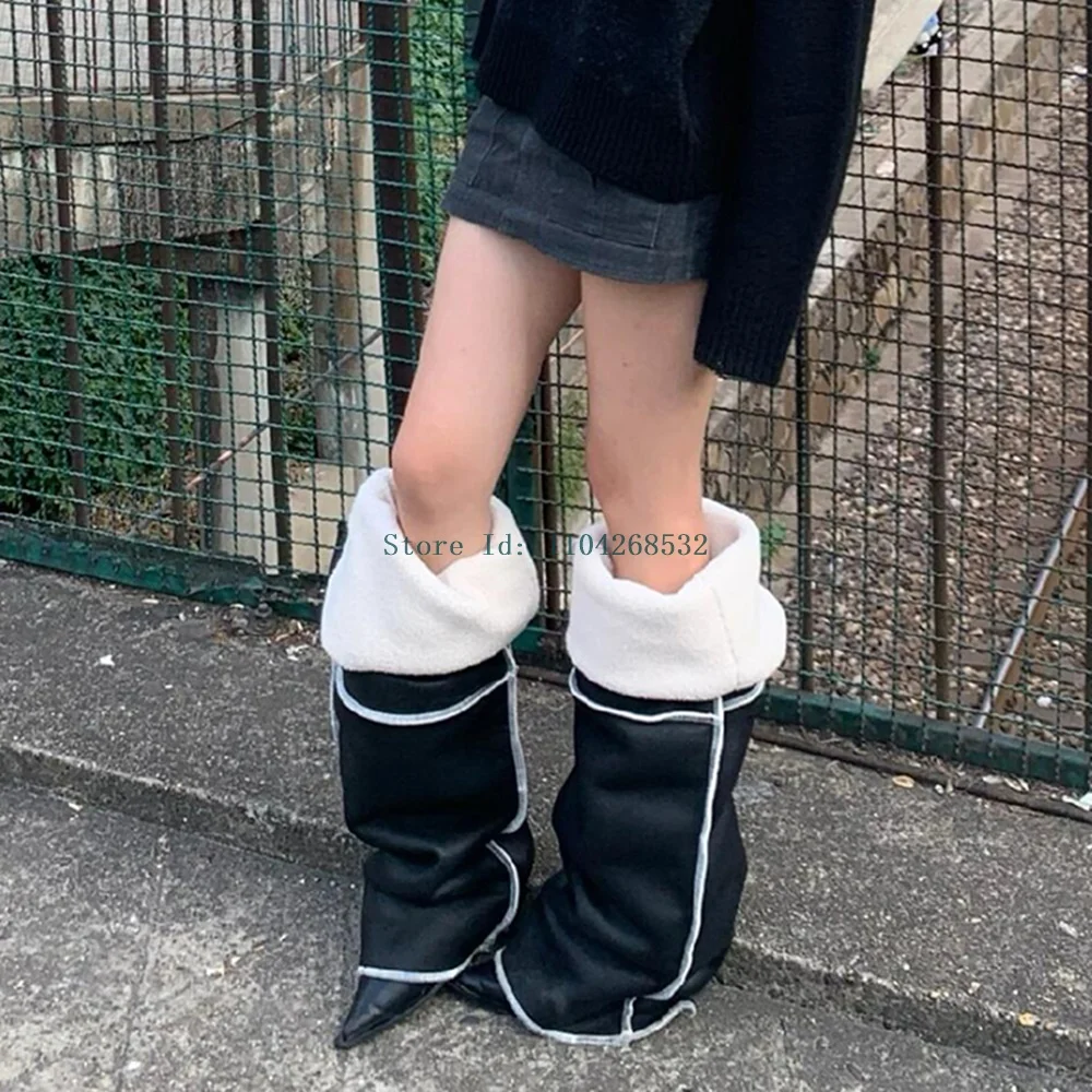 Плиссированные зимние ботинки разных цветов пикантные без шнуровки на шпильке с