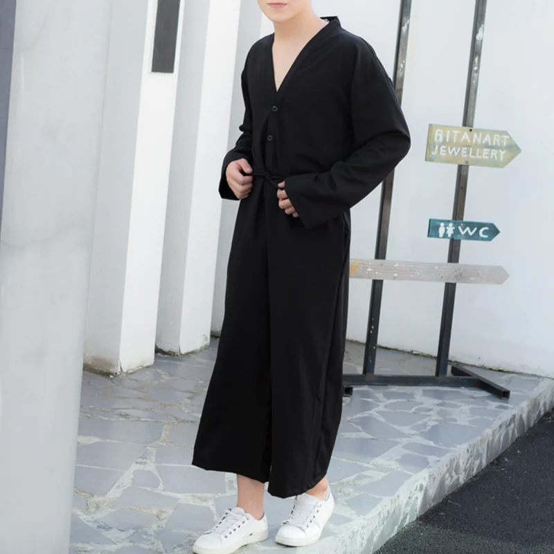 

New Men's Nine Spring Pants Fashion Wide Leg Pants Autumn Men Loose Jumpsuit Male Trend Casual V-neck Hip-hop Skirt Pants Hombre