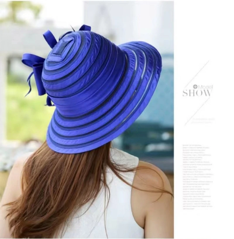 Women Organza Sun Hats Elegant Ladies Bucket Hat Wedding Church Party Fashion Summer Wide Brim Big Floral Fedora