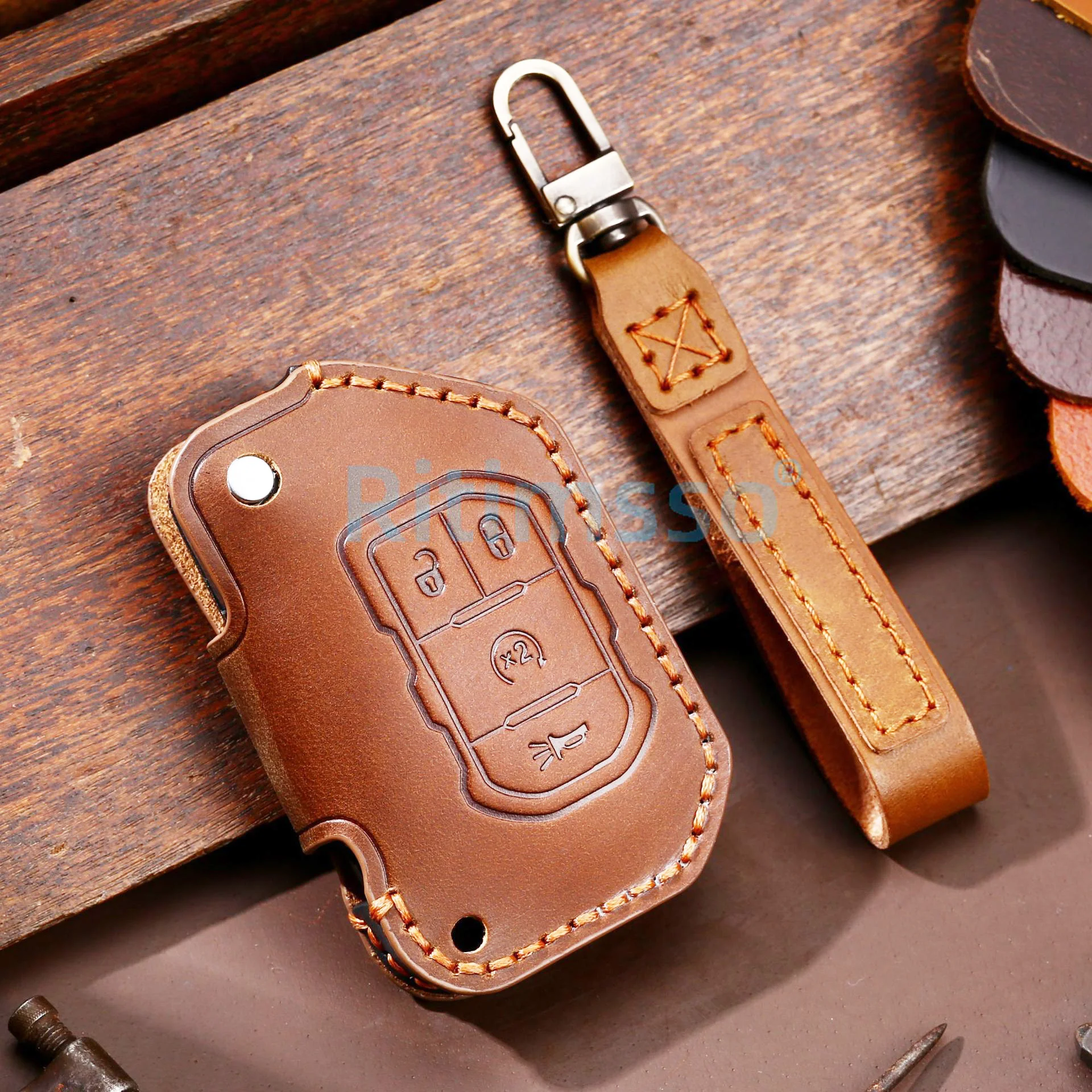 

Leather Car Key Case Cover Protect Shell for Jeep 2018 2019 Wrangler JL JLU Flip Remote Keyless Covers Case Bag 2 3 button