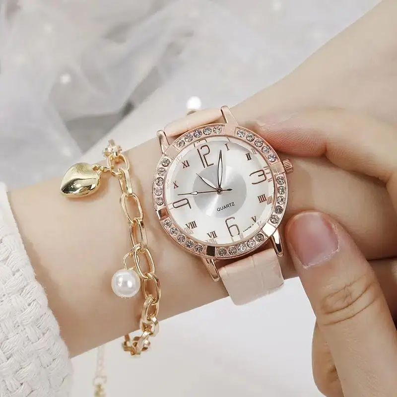 Ladies Watch Set Fashion Starry Dial Bracelet Women's Leather Strap Quartz Girl's WristWatch enlarge