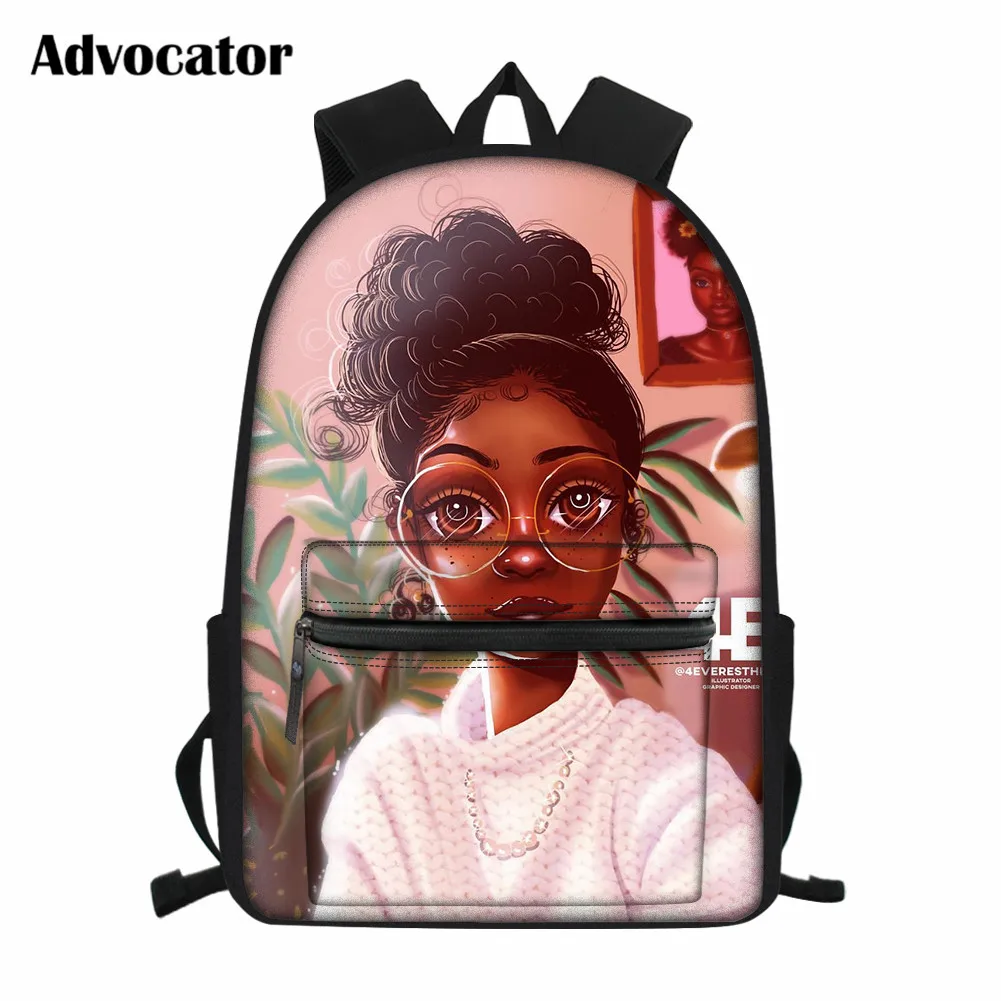 ADVOCATOR Fashion Black Art African Women Large Capacity School Bags for Kids Afro Lady Girls Print Backpack Canvas Book Bag