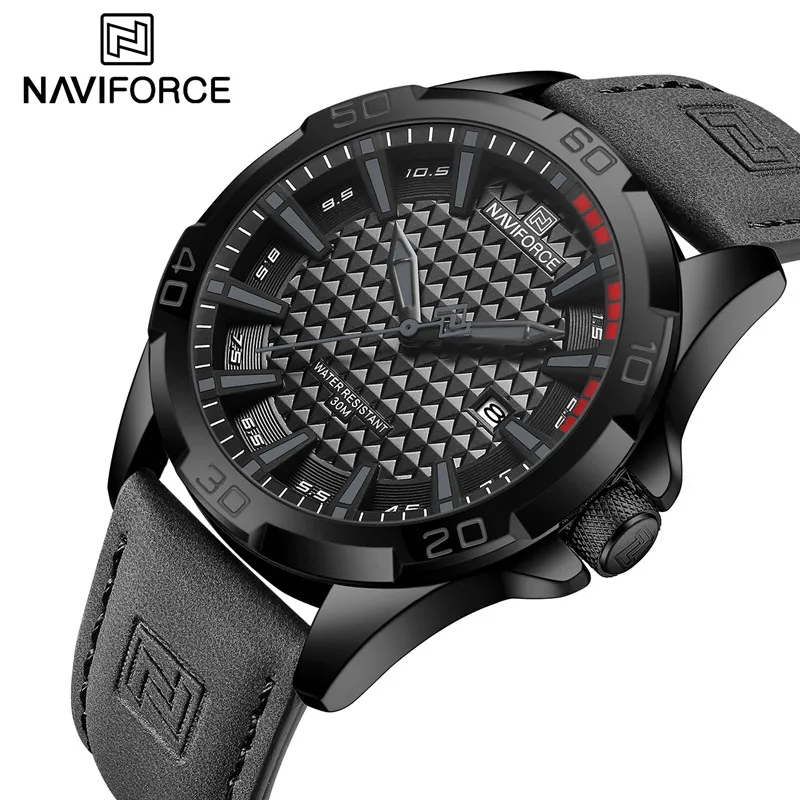 Часы наручные NAVIFORCE Мужские кварцевые спортивные, брендовые ударопрочные модные роскошные, с кожаным ремешком, повседневные с календарем