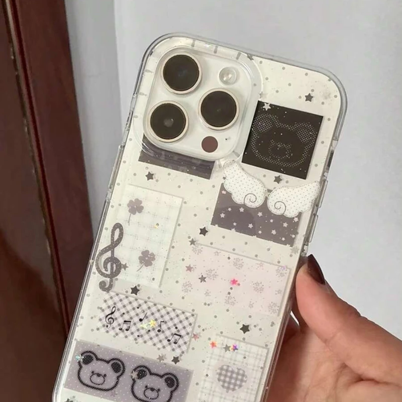 Фото Противоударный чехол для iPhone 17 16 15 14 13 12 11 Pro Max 16e X XR XS Max 7 8 Plus с корейским музыкальным символом, звездой, медведем и крыльями №2