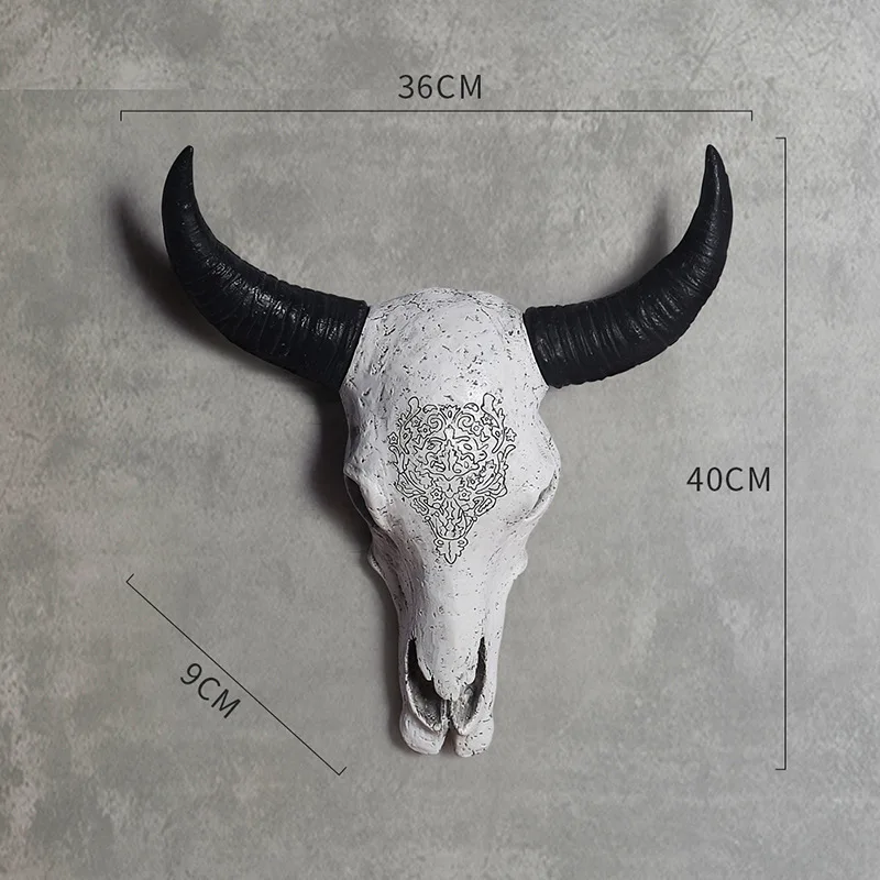 Long Horn Cow Skull Head Wall Hanging Vintage Animal Bull Head Statue Wildlife Horn Resin Sculpture Pendent For Wall Home Decor images - 6