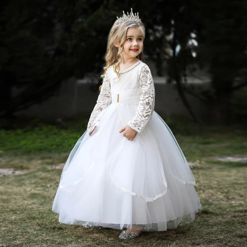 

2022 Pageant Kids Evening Dresses Girls Long Dress Children Costume Princess Wedding Tulle Prom Ball Gown Luxury Party Vestidos