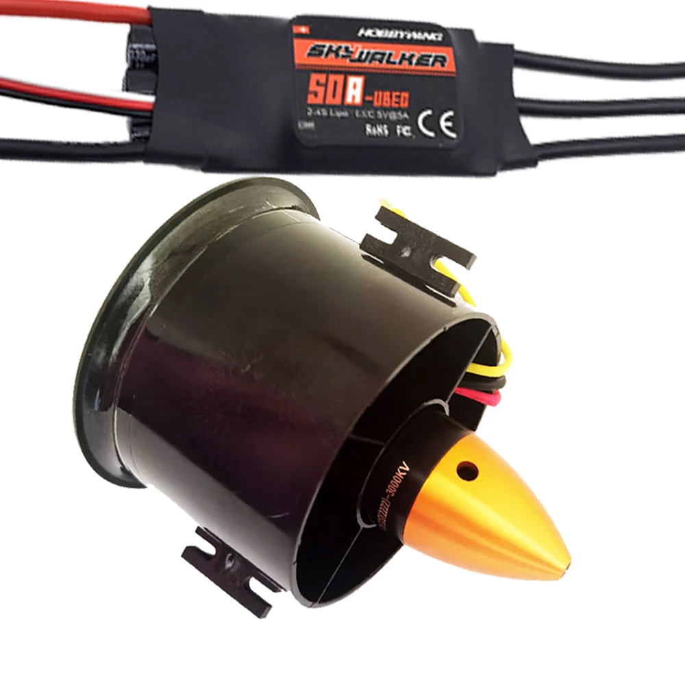 

Clear stock 70mm duct fan EDF 6 blade 3000KV motor brushless, with 50A esc, for RC aircraft model parts