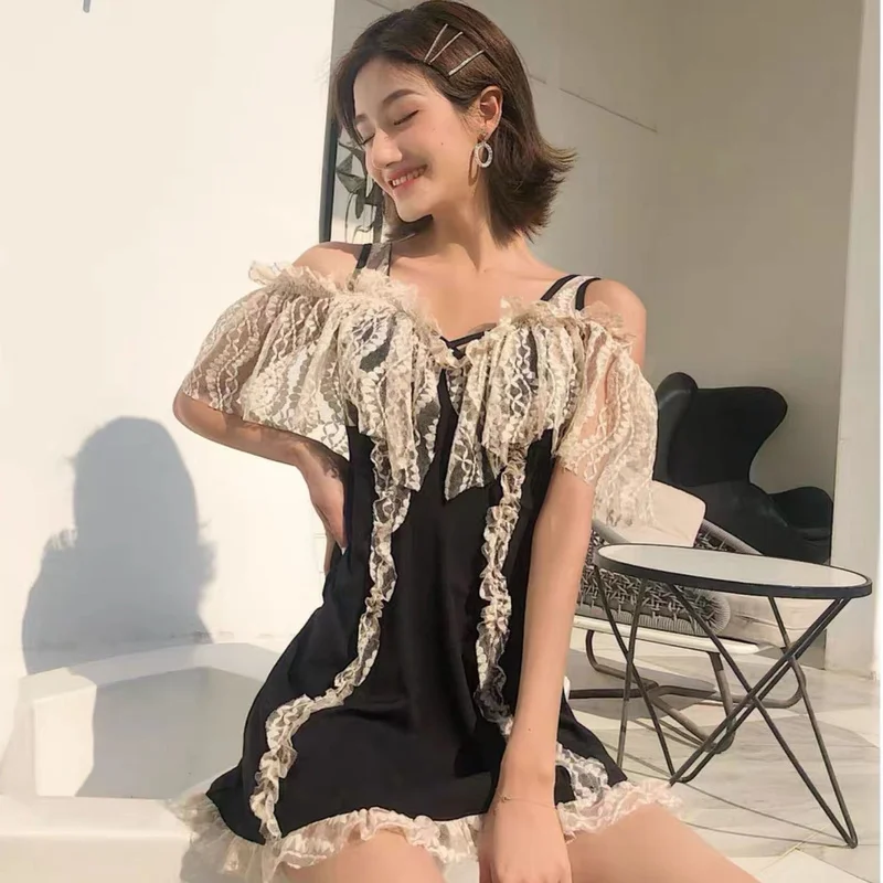 Chic Women Summer Dress Cover-ups Sexy Lace French Style See-through Swimwear Beach Backless Fashionable Korean Stylish Female