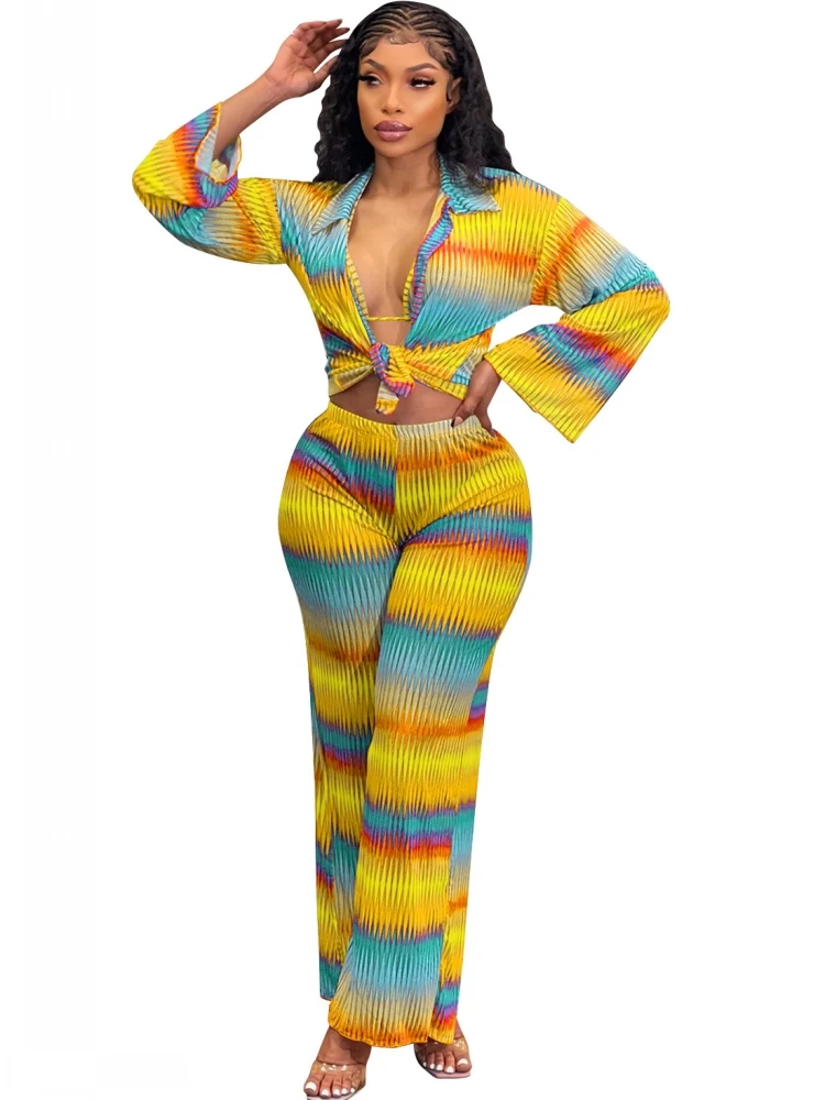 Two Pieces Women's Sets 2022 Summer Autumn Stripe Print Blouse Shirt Women  Suit Tops And Pants Set Two Piece Set Tracksuit | АлиЭкспресс
