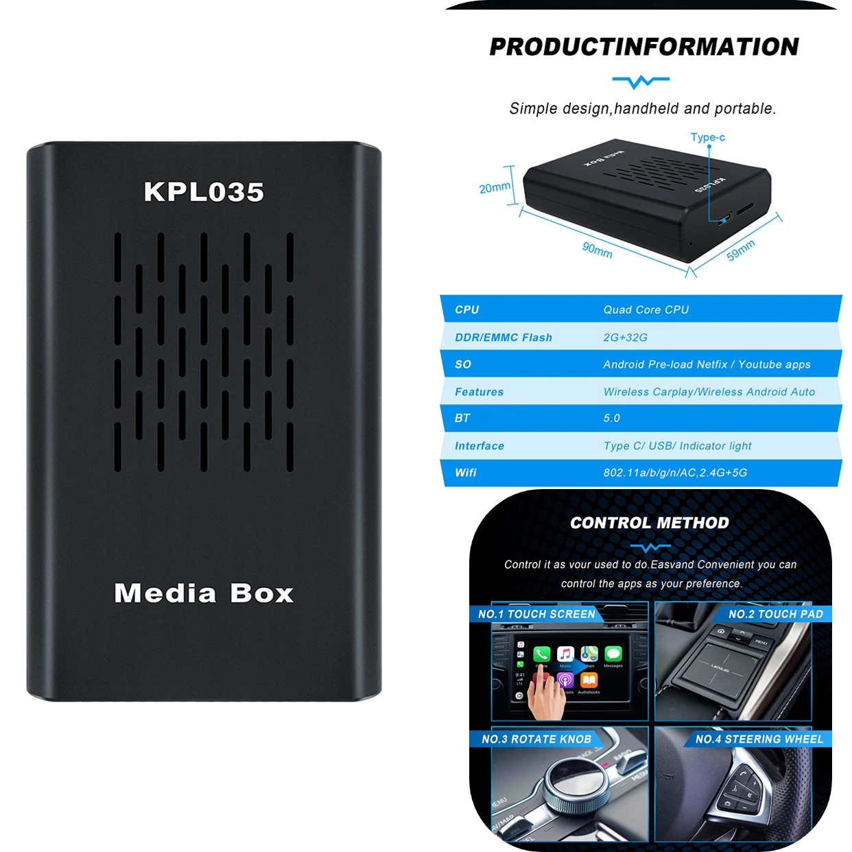 

CarPlay активатор ключа Wifi Bluetooth Автоматическое подключение Android автоматическая коробка Четырехъядерный процессор большой емкости для систем...