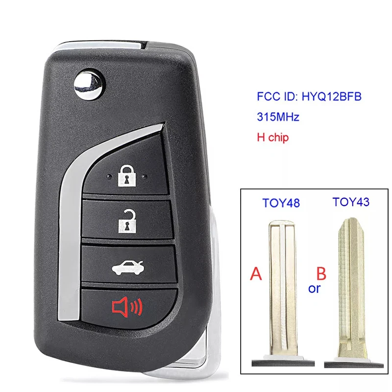 

CN007248 Replacement 4 Button Remote Key For Toyota Camry 2018-2021 Fob HYQ12BFB 315MHz H Chip 89070-06790 TOY48/ TOY43 Blade