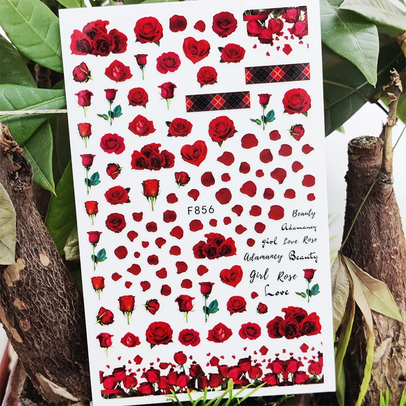 

3D Nail Stickers Spring Beautiful Rose Flowers Petal Geometry Design Manicure Decals Transfer Sliders Nail Art Decoration