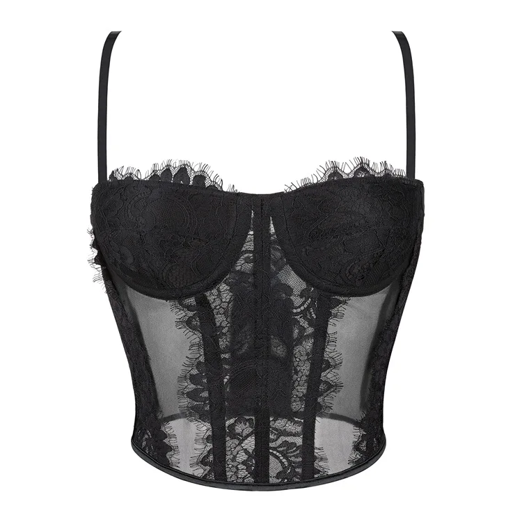 

New Sexy Black Lace Breathable Bustier Corset Cami Crop Tank Tops Party Wear Bra