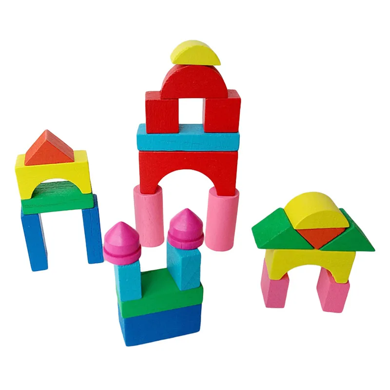 

25-50pcs/set Kid Wooden Mini Castle Building Brick Blocks Geometric Shape Educational Toys Assembled Game Environment Friendly