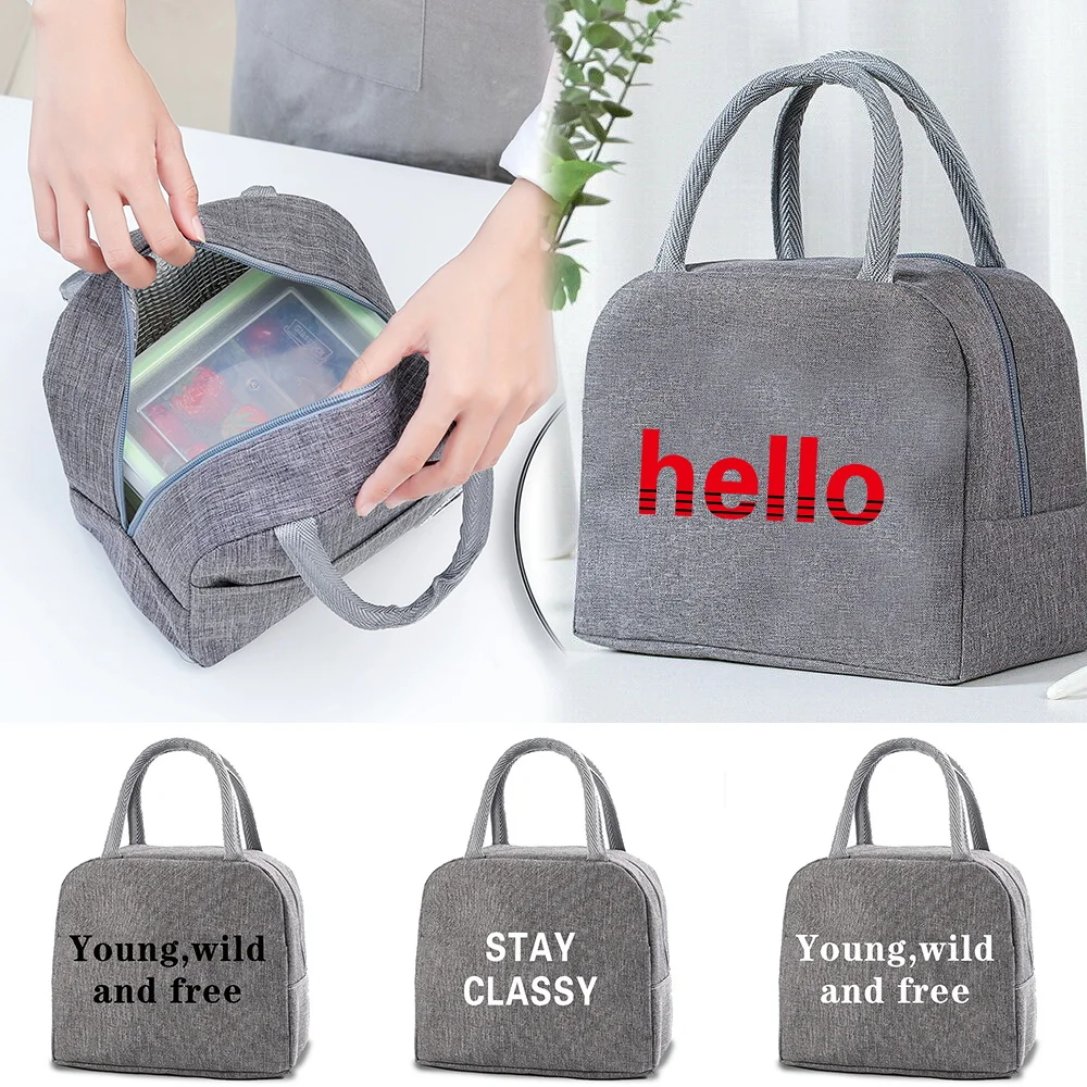 

Child Thermal Lunch Bag Canvas Dinner Handbags Walls Letter Print Women Outdoor Picnic Fridge Cooler Bags Food Insulated Pack